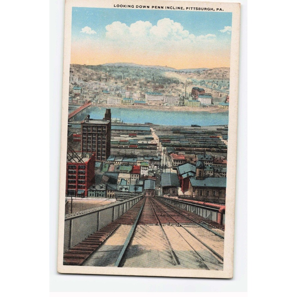 Vintage Penn Incline Pittsburgh PA White Border Postcard I. Robbins & Son
